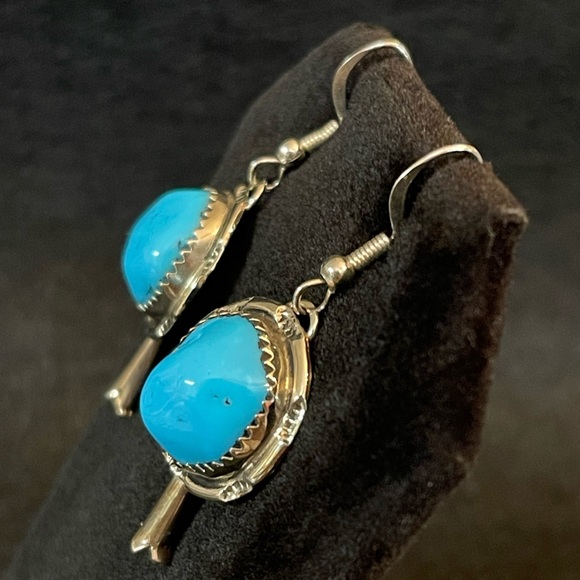 AUTHENTIC SLEEPING BEAUTY TURQUOISE STERLING SILVER BLOSSOM EARRINGS - Picture 7 of 9